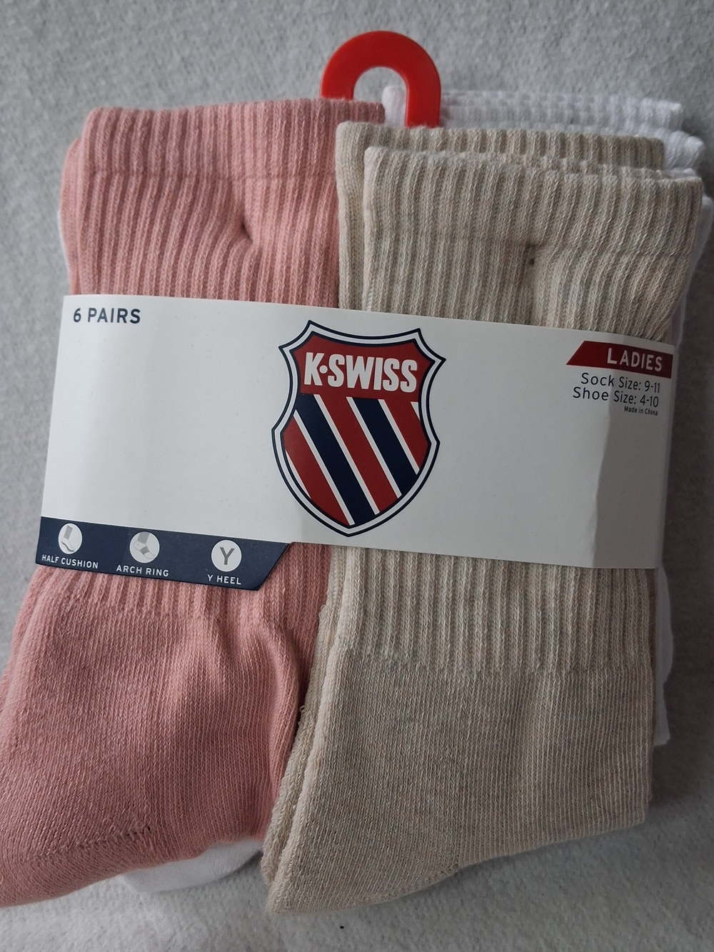 NWT K-Swiss Ladies Crew Socks Y-Heel 6 Pair Shoe Size 4-10 Plantar Support